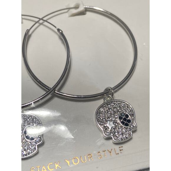 Erimish silver skull hoop earrings with pave - Picture 2 of 2